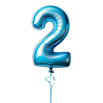 Light blue balloon shaped as number 2 isolated on transparent background	