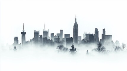Naklejka premium Foggy NYC Skyline, winter cityscape, Manhattan panorama