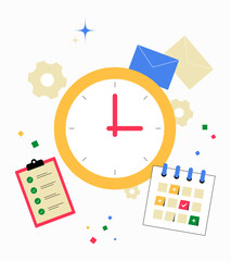 Clock With Calendar And Task List In Flat Vector Illustration Symbolizing Time Management, Productivity, And Scheduling, Isolated On White Background