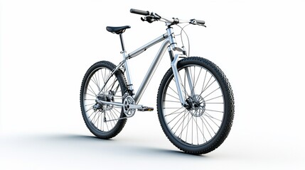 Obraz premium Silver mountain bike studio shot, white background, cycling, advertisement