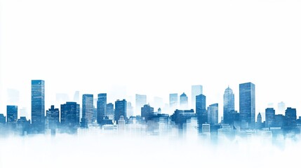 Blue city skyline, foggy, aerial view, urban landscape, website banner