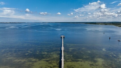 Pier of the Hanseatic city of Wismar in Germany from the air in summer