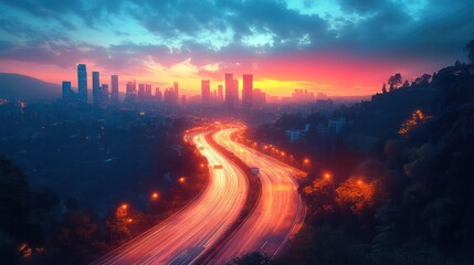 Sunset Cityscape: Highway Bliss