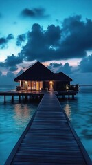 Fototapeta premium Overwater Bungalow Peaceful Tropical Evening Retreat