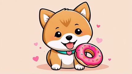 Shiba inu and donut, cute dog, funny animal