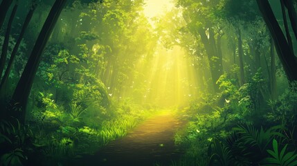 Sunlit Path Through A Lush Green Forest
