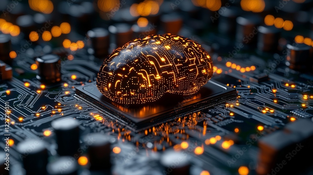 Poster visual of a blue digital brain symbol combined with a modern hud technology circuit board showcasing