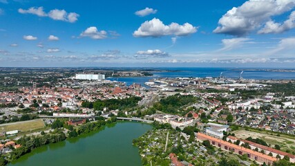 Fototapeta premium Hanseatic city of Wismar in Germany from the air in summer