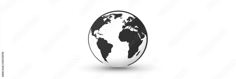 Poster black and white globe illustration depicting continents with a minimalist design on a white backgrou