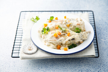 Rabbit with sour cream sauce