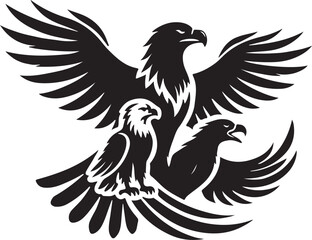 eagle silhouette victor style image with white and block background.