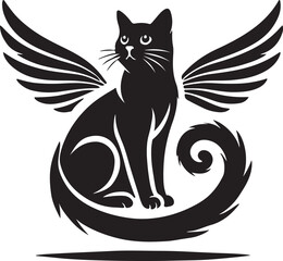 cat anger silhouette victor style image with white and block background.