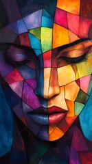 Fototapeta premium A Cubist Portrait of a Woman with Closed Eyes.