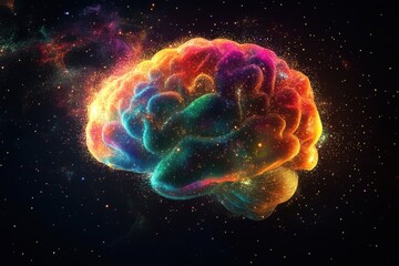 Colorful swirling brain abstract cosmic space digital art vibrant universe surrealism concept