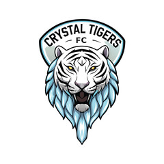 A majestic tiger, its fur shimmering with crystal-like textures, representing Text Crystal Tigers FC.  Create a vibrant, stylized image.