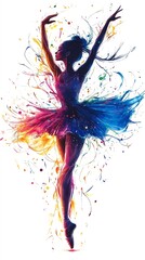 Fototapeta premium A dynamic ballerina is captured in motion, her arms elegantly extended to the sides as she leaps into the air.