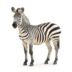 Plains Zebra Standing, Isolated on White Background.