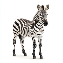 Young Plains Zebra Standing Isolated on White Background.