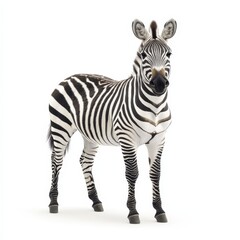 Plains Zebra Standing Isolated on White Background.