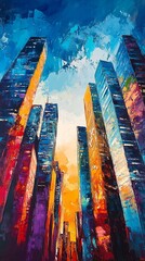 Abstract cityscape painting.