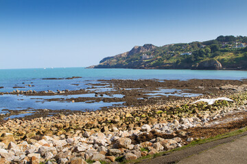 View from promenade to Howth, an Irish town on the Howth Peninsula Dublin Ireland. View of calm...