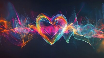 Obraz premium An abstract illustration of a heartbeat waveform transforming into a series of colorful geometric shapes against a dark background, Vibrant style, photo of