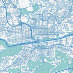 Map of Bethlehem in Pennsylvania in a professional blue style. Contains layered vector with roads water, parks, etc.
