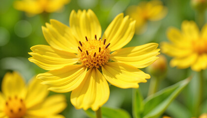 Fototapeta premium Vibrant yellow flower petal showcasing pollen granules, nature's beauty