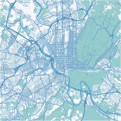 Map of Reading in Pennsylvania in a professional blue style. Contains layered vector with roads water, parks, etc.