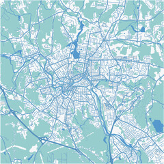 Map of Woonsocket in Rhode Island in a professional blue style. Contains layered vector with roads water, parks, etc.