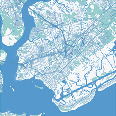 Map of Mount pleasant in South Carolina in a professional blue style. Contains layered vector with roads water, parks, etc.