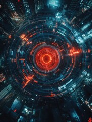 Fototapeta premium Futuristic City Night with Red Light