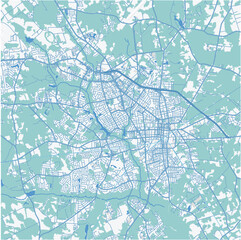 Map of Sumter in South Carolina in a professional blue style. Contains layered vector with roads water, parks, etc.