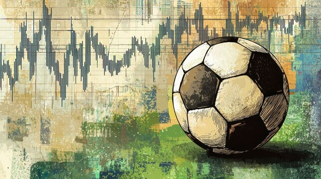 Soccer Ball with Abstract Background and Graph Elements Illustration