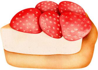 Strawberry cream cheese tarts watercolor hand drawn illustration