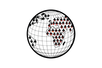 Generate a detailed globe visualization showing world population density, using color gradients to represent population concentration.  Include a key.
