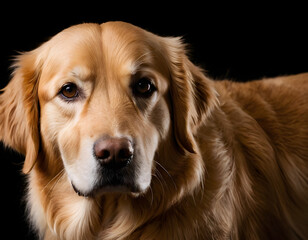 close up of golden dog on black background 
image of dog for banner 
dog image isolated
