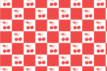 Checkered seamless pattern with cherries. Vector illustration.