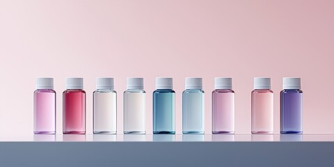 Pastel Bottles Displaying Gradient Colors on Surface