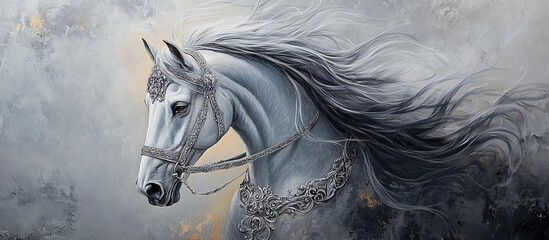 Obraz premium Majestic white horse with flowing mane, fantasy art.