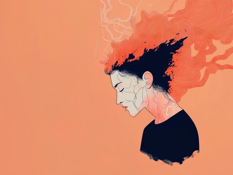 Minimalist self-hate and judgement concept, woman portrait fractured in pieces representing self hate