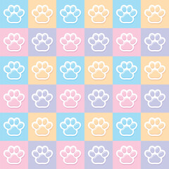 pet paw seamless pattern for wedding, postcards, wrapping paper, clothes, fabric, pets carpet or bedding, colorful vector background