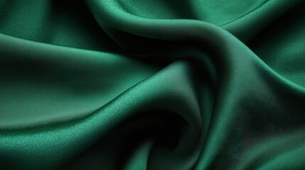 Fototapeta premium Elegant Green Silk Fabric Draped in Soft Creases and Pleats for Fashion and Textile Designs