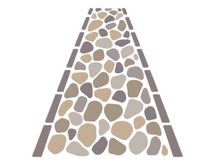 Cobblestone garden road, irregular stone texture. Vector sidewalk, old gravel path on white background