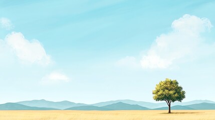Serene Landscape with Isolated Tree and Blue Sky