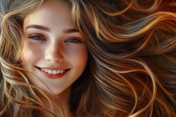 Fototapeta premium Young woman with long hair smiling