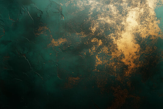 Deep Emerald And Gold Painted Surface With Cracked Texture