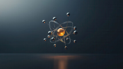 glowing 3D atomic model with intricate details, showcasing electrons and nucleus. This visually striking representation highlights atomic