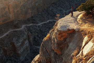 Obraz premium A Person Standing at the Edge of a Cliff: Majestic Views Over the Abyss