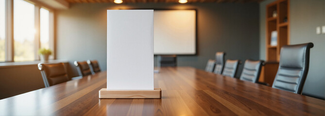 Pop-Up Banner Mockup on wooden conference table